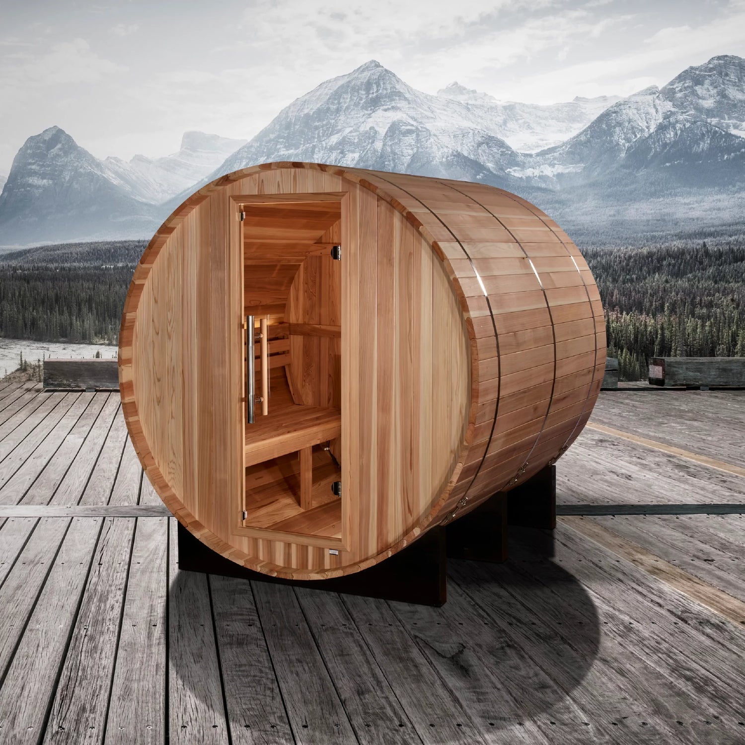 Arosa 4 Person Barrel Traditional Sauna | Golden Designs Inc.
