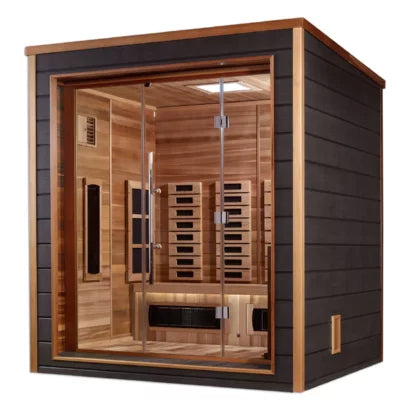 Visby 3-Person Outdoor-Indoor Hybrid Sauna – Canadian Red Cedar Interior | Golden Designs Inc.