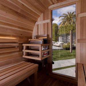 Zurich Barrel Sauna with Bronze Privacy View | Golden Designs Inc.