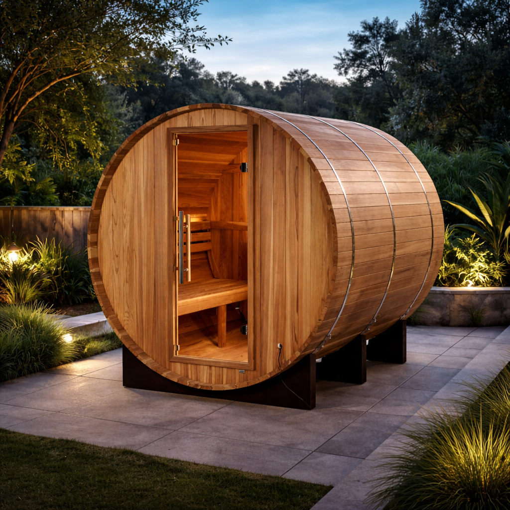 Arosa 4 Person Electric Barrel Traditional Sauna | Golden Designs Inc.