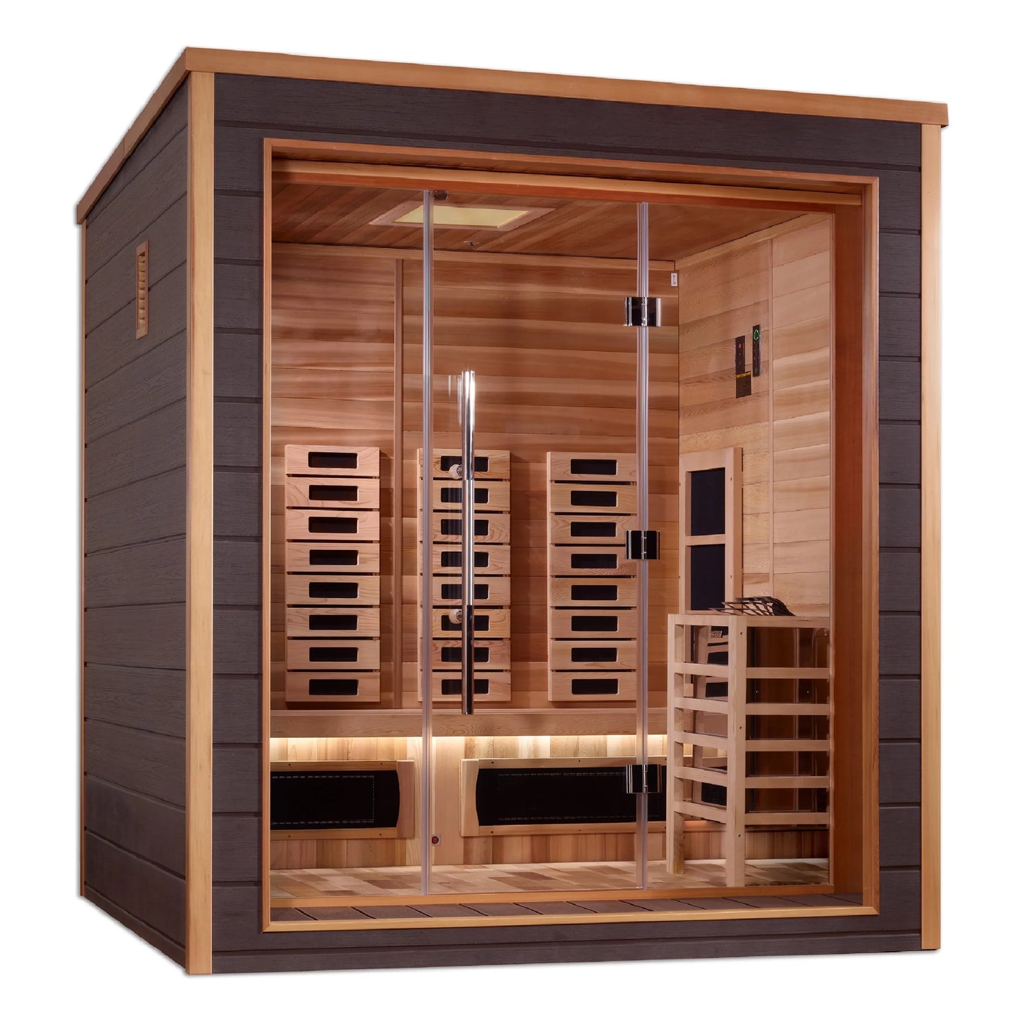 Visby 3-Person Outdoor-Indoor Hybrid Sauna – Canadian Red Cedar Interior | Golden Designs Inc.