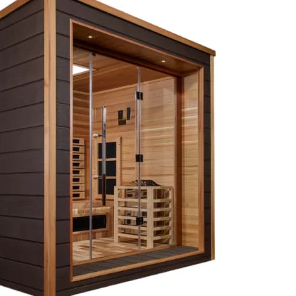 Visby 3-Person Outdoor-Indoor Hybrid Sauna – Canadian Red Cedar Interior | Golden Designs Inc.