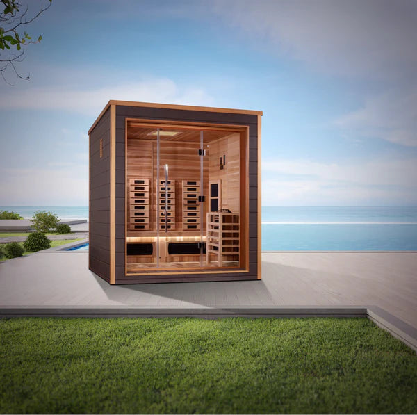 Visby 3-Person Outdoor-Indoor Hybrid Sauna – Canadian Red Cedar Interior | Golden Designs Inc.