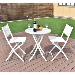 3 Pack Folding Bistro Table Chair Set Garden Backyard Patio Furniture White