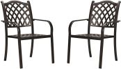 2 Stackable Outdoor Patio Dining Chairs, Rust-Free Cast Aluminum Frame Chair