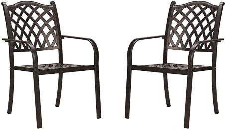 2 Stackable Outdoor Patio Dining Chairs, Rust-Free Cast Aluminum Frame Chair