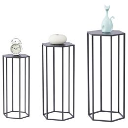 35.43" High Set of 3 Metal Plant Stand Black Nesting Display End Table High Hexagon Rack Indoor Flower Holder Corner Planter Pot Rack Living Room & Pa