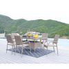 Manhattan Comfort Genoa Patio Dining Table with Glass Top in Nature Tan Weave