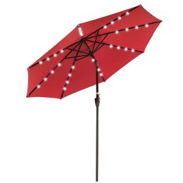 9ft Aluminum Patio Umbrella w/ 32 LEDs Red