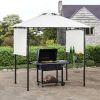 13Ft.Lx4.5Ft.W Iron Double Tiered Backyard Patio BBQ Grill Gazebo with Bar Counters&amp;Extendable Shades; White