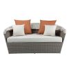 Salena Patio Canopy Sofa & Ottoman in Beige Fabric & Gray Wicker