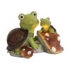 Garden Statue Cute Frog Face Turtles Figurines,Solar Powered Resin Animal Sculpture with 3 Led Lights for Patio,Lawn, Garden Decor