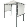 13Ft.Lx4.5Ft.W Iron Double Tiered Backyard Patio BBQ Grill Gazebo with Bar Counters&amp;Extendable Shades; White