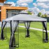 10' x 10' Patio Gazebo with Mosquito Net and Corner Shelves; Light Gray