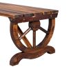 2-Person Rustic Garden Bench; Outdoor Wagon Wheel Porch Bench for Backyard Patio Garden; Brown