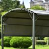 Outdoor 7Ft.Wx4.5Ft.L Iron Double Tiered Backyard Patio BBQ Grill Gazebo with Side Awning, Bar Counters and Hooks, Gray