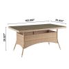 Manhattan Comfort Genoa Patio Dining Table with Glass Top in Nature Tan Weave