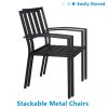 2pcs Backrest Vertical Grid Wrought Iron Dining Chair Black