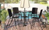 Outdoor Patio PE Wicker 5-Piece Counter Height Dining Table Set with Umbrella Hole and 4 Foldable Chairs