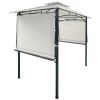 13Ft.Lx4.5Ft.W Iron Double Tiered Backyard Patio BBQ Grill Gazebo with Bar Counters&amp;Extendable Shades; White