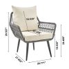 Manhattan Comfort Cannes Rope Wicker 3-Piece Patio Conversation Set with Cushions in Cream