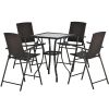 Outdoor Patio PE Wicker 5-Piece Counter Height Dining Table Set with Umbrella Hole and 4 Foldable Chairs