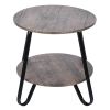 Small Round Coffee Table End Table 2 Tiers Side Nightstand with Storage Industry Rack Wood Table Accent Furniture for Living Room/Bed Room/Kitchen Roo