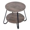 Small Round Coffee Table End Table 2 Tiers Side Nightstand with Storage Industry Rack Wood Table Accent Furniture for Living Room/Bed Room/Kitchen Roo