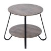 Small Round Coffee Table End Table 2 Tiers Side Nightstand with Storage Industry Rack Wood Table Accent Furniture for Living Room/Bed Room/Kitchen Roo