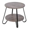 Small Round Coffee Table End Table 2 Tiers Side Nightstand with Storage Industry Rack Wood Table Accent Furniture for Living Room/Bed Room/Kitchen Roo