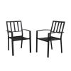 2pcs Backrest Vertical Grid Wrought Iron Dining Chair Black