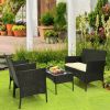 4 Piece Outdoor Patio Furniture Sets Outdoor Wickerr Rattan Chairs loveseat with Soft Cushion and Glass Table Outdoor Indoor Use Backyard Porch Garden