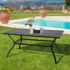 Outdoor Metal Slat Dining Table Patio Rectangle Bistro Table Outdoor Furniture Garden Table with Umbrella Hole