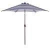 Outdoor Patio 8.6-Feet Market Table Umbrella with Push Button Tilt and Crank, Blue White Stripes[Umbrella Base is not Included]