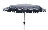 9 feet Scalloped Edge Patio Umbrella; Outdoor Aluminum Patio Umbrella; Market Umbrella with 33 pounds Round Resin Umbrella Base; Push Button Tilt and