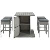 Patio 5-Piece Rattan Dining Table Set; PE Wicker Square Kitchen Table Set with Storage Shelf and 4 Padded Stools for Poolside; Garden; Gray Wicker+Dar