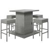 Patio 5-Piece Rattan Dining Table Set; PE Wicker Square Kitchen Table Set with Storage Shelf and 4 Padded Stools for Poolside; Garden; Gray Wicker+Dar