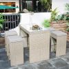 5-piece Rattan Outdoor Patio Furniture Set Bar Dining Table Set with 4 Stools; Brown Cushion+Brown Wicker