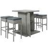 Patio 5-Piece Rattan Dining Table Set; PE Wicker Square Kitchen Table Set with Storage Shelf and 4 Padded Stools for Poolside; Garden; Gray Wicker+Dar