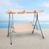 Bosonshop 3 Person Outdoor Porch Patio Swing Chair with Stand and Waterproof Canopy All Weather Resistant Swing Bench, Beige