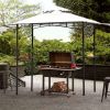 13Ft.Lx4.5Ft.W Iron Double Tiered Backyard Patio BBQ Grill Gazebo with Bar Counters&amp;Extendable Shades; White