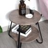 Small Round Coffee Table End Table 2 Tiers Side Nightstand with Storage Industry Rack Wood Table Accent Furniture for Living Room/Bed Room/Kitchen Roo