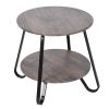 Small Round Coffee Table End Table 2 Tiers Side Nightstand with Storage Industry Rack Wood Table Accent Furniture for Living Room/Bed Room/Kitchen Roo