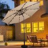 10ft Patio Solar Umbrella LED Patio Market Steel Tilt With Crank Outdoor