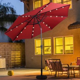 10ft Patio Solar Umbrella LED Patio Market Steel Tilt With Crank Outdoor (Color: Claret)