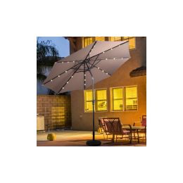 10ft Patio Solar Umbrella LED Patio Market Steel Tilt With Crank Outdoor (Color: BROWN)