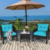 3 Piece Outdoor Rattan Conversation Set Patio Furniture Upholstered Sofa Chair