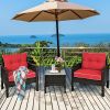 3 Piece Outdoor Rattan Conversation Set Patio Furniture Upholstered Sofa Chair