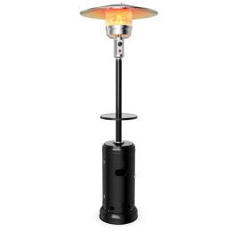 Outdoor Heater Propane Standing LP Gas Steel with Table and Wheels (Color: Black)