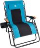 Outdoor Zero Gravity Chair Wood Armrest Padded Comfort Folding Patio Lounge Chair, Blue+Black